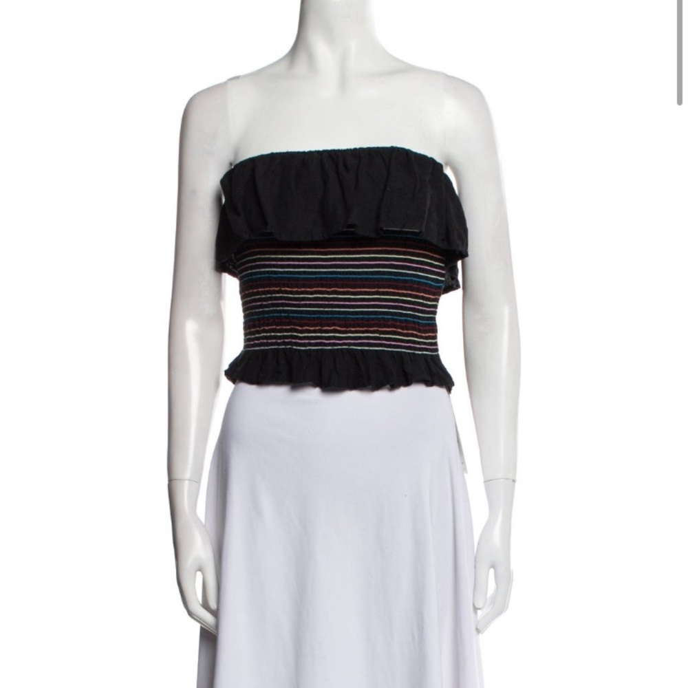Solid & Striped Black Strapless Top With Colorful… - image 1